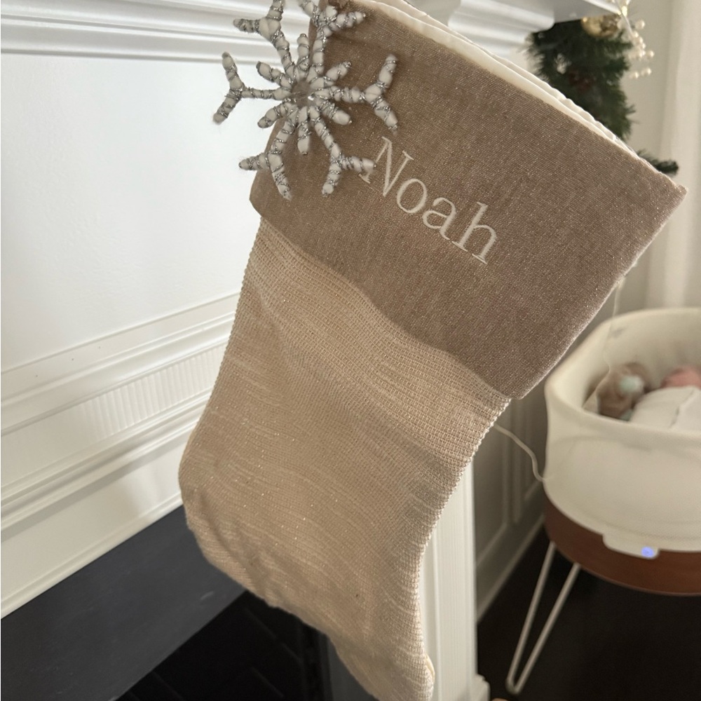 Personalized Tan and Cream Holiday Stocking
